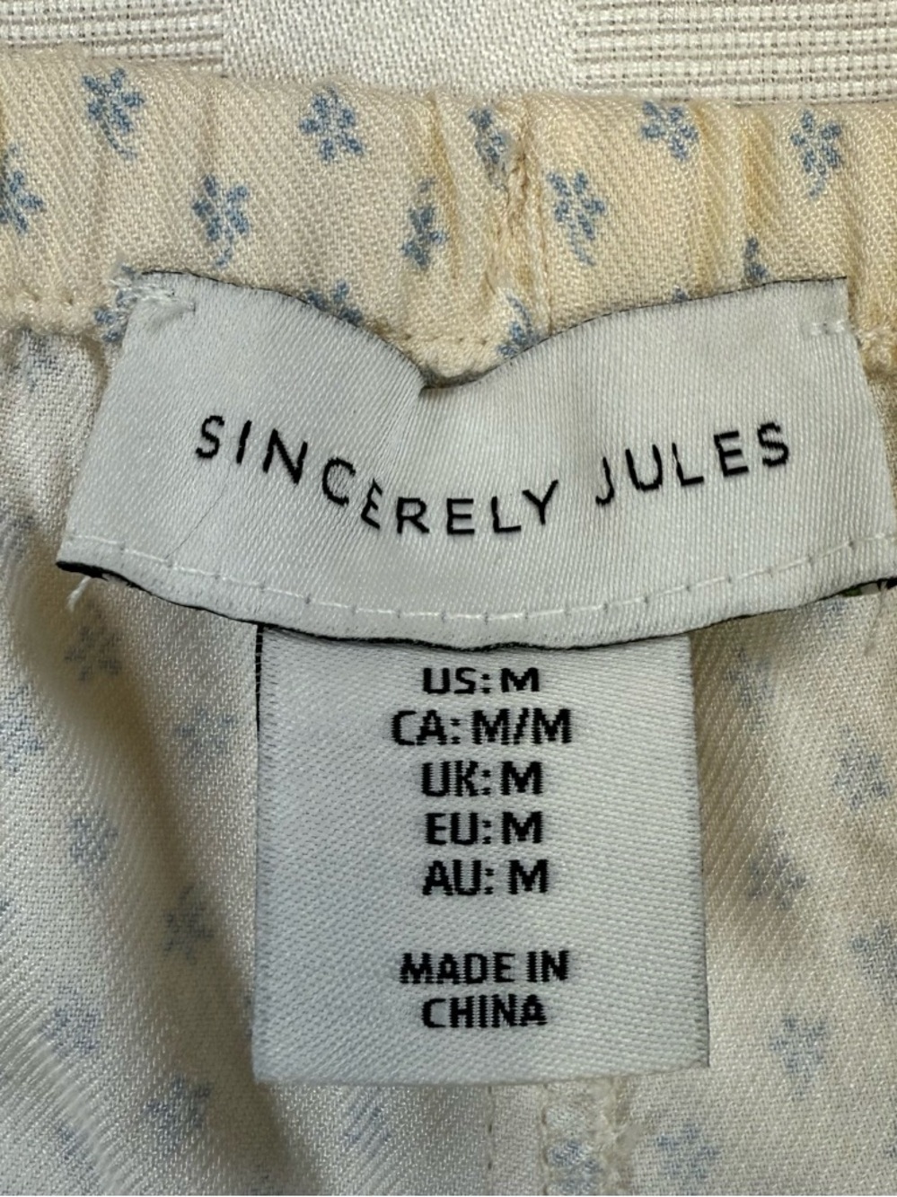 Sincerely Jules Lounge Pants Sz Medium Cream Blue Ditsy Floral  Drawstring NWOT - Picture 3 of 11